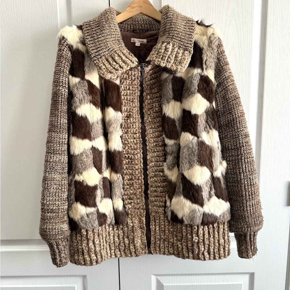 Vintage real fur coat with wool trim